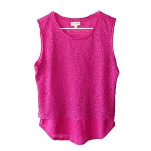 MAISON JULES Womens Blouse SZ XS Linen Sleeveless Lace Bold Berry Fuchsia Barbie